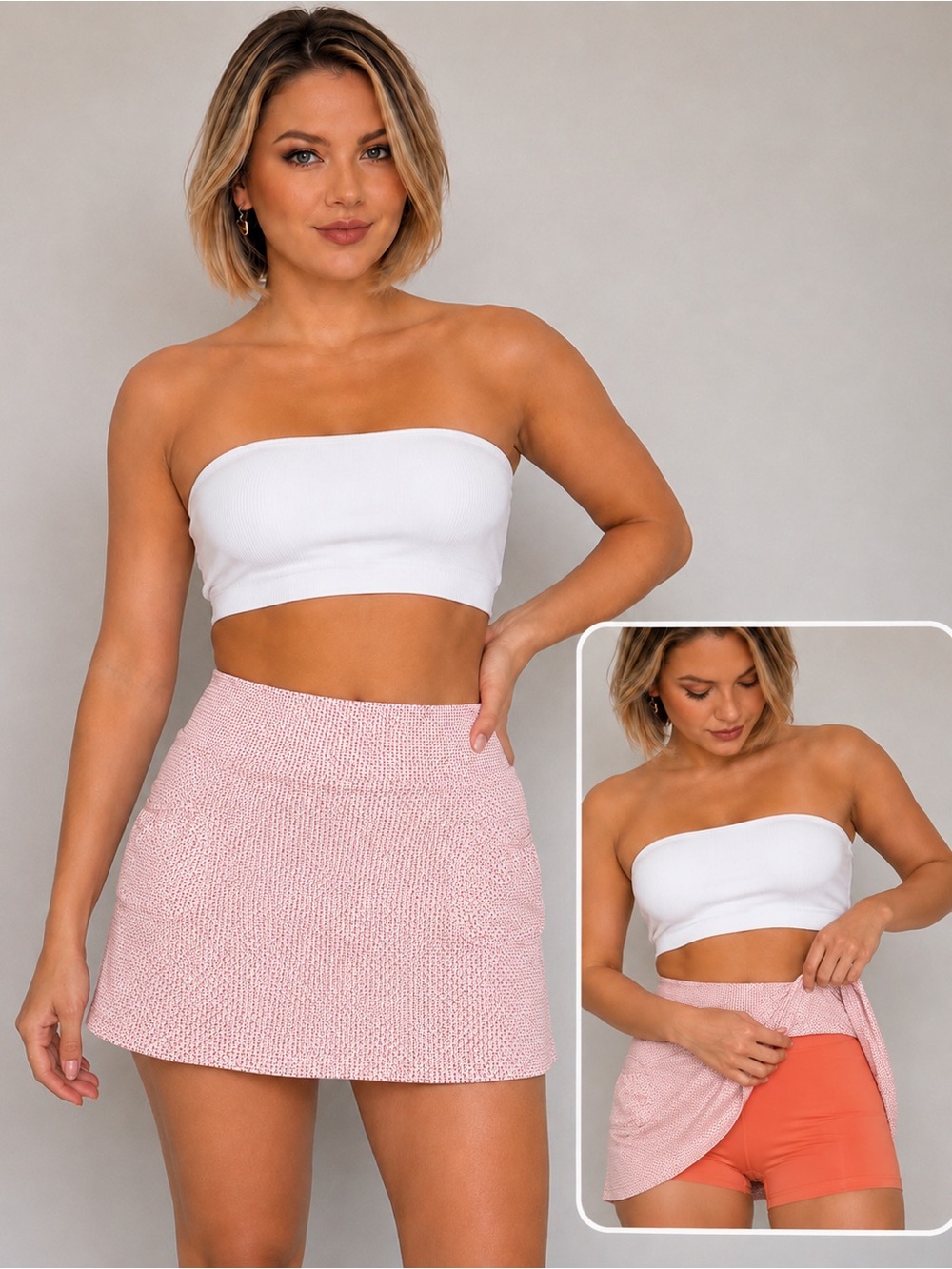"S.C. & Co. Textured Tweed Skirt Skort with Built-in Shorts & Tummy Control")